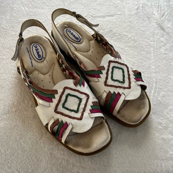Dr. Scholl's Leather Aztec Sandals women’s sz 8 W white Braided - Picture 1 of 6